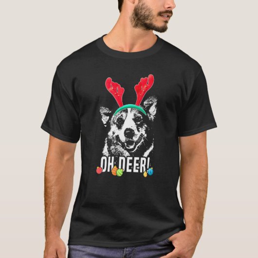Oh Deer Corgi Kerst Premium T-shirt (Voorkant)
