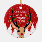 Oh Deer Crazy Year Reindeer Licht Kerstmis Snowy Keramisch Ornament (Voorkant)