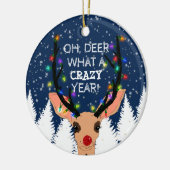 Oh Deer Crazy Year Reindeer Licht Kerstmis Snowy Keramisch Ornament (Links)