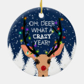 Oh Deer Crazy Year Reindeer Licht Kerstmis Snowy Keramisch Ornament (Achterkant)
