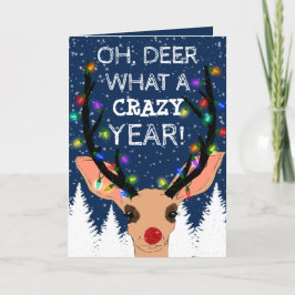 Oh Deer Crazy Year Reindeer verlicht Kerstmis Feestdagen Kaart