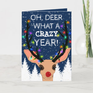 Oh Deer Crazy Year Reindeer verlicht Kerstmis Feestdagen Kaart
