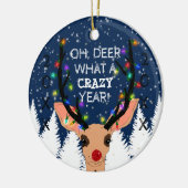 Oh Deer Crazy Year Reindeer verlicht Kerstmis Keramisch Ornament (Links)