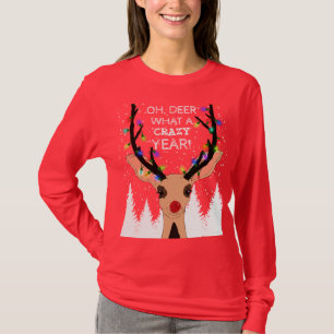 Oh Deer Crazy Year Reindeer verlicht Kerstmis T-shirt