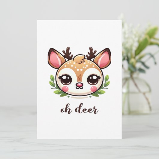 Oh Deer Cute Deer Minimal Design Feestdagenkaart (Staand voorkant)