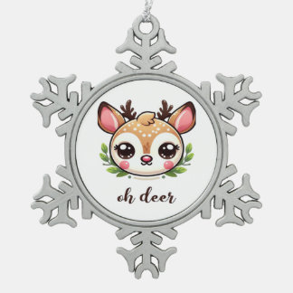 Oh Deer Cute Deer Minimal Design  Tin Sneeuwvlok Ornament