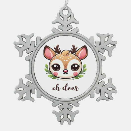 Oh Deer Cute Deer Minimal Design  Tin Sneeuwvlok Ornament (Voorkant)