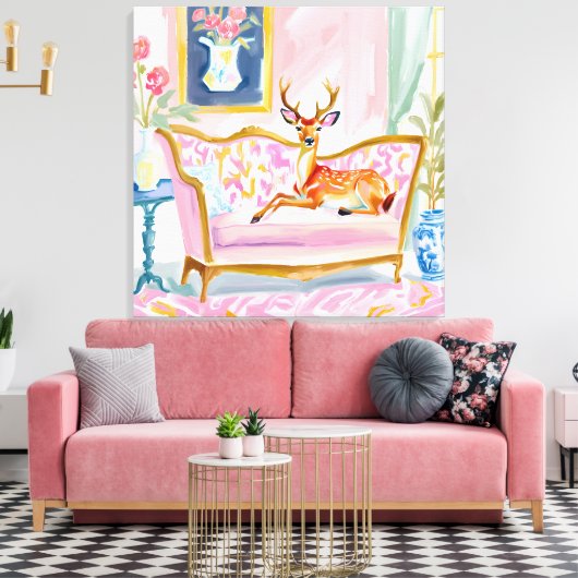 Oh Deer Darling! Herten op de bank Canvas Afdruk (Insitu (Woonkamer))