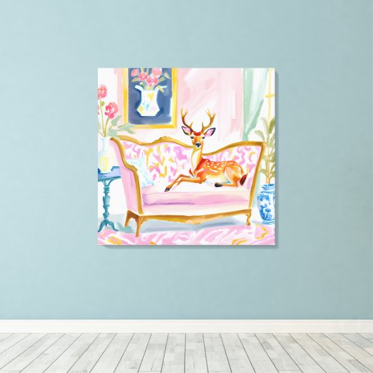 Oh Deer Darling! Herten op de bank Canvas Afdruk (Insitu (Houten vloer))