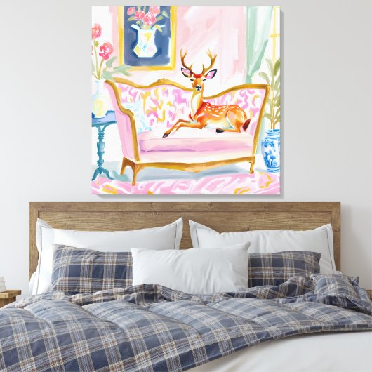Oh Deer Darling! Herten op de bank Canvas Afdruk (Insitu (Slaapkamer))