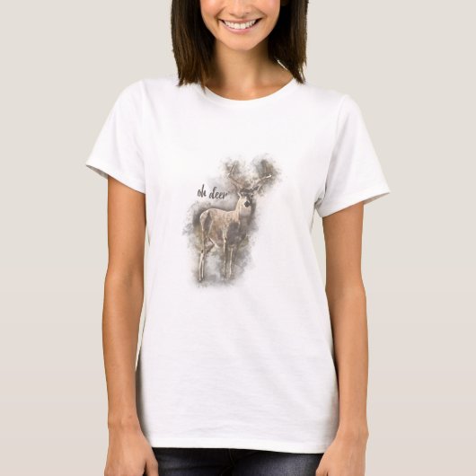 Oh Deer - Deer Waterverf Illustratie T-shirt (Voorkant)