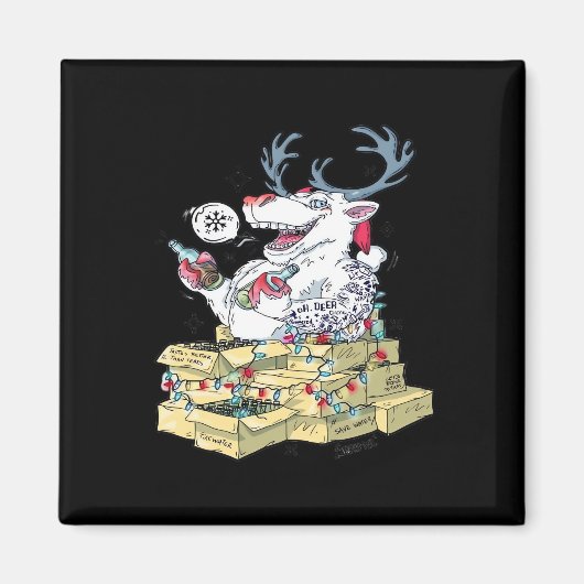 Oh Deer Drunk Reindeer Celebrating Christmas Festi Magneet (Voorkant)