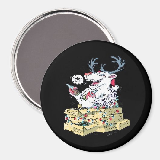 Oh Deer Drunk Reindeer Celebrating Christmas Festi Magneet (Voorkant / Achterkant)