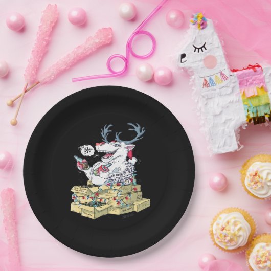 Oh Deer Drunk Reindeer Celebrating Christmas Festi Papieren Bordje (Feest)