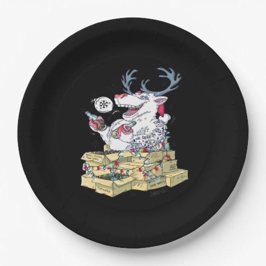 Oh Deer Drunk Reindeer Celebrating Christmas Festi Papieren Bordje (Voorkant)
