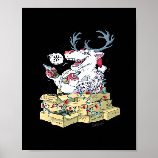 Oh Deer Drunk Reindeer Celebrating Christmas Festi Poster (Voorkant)