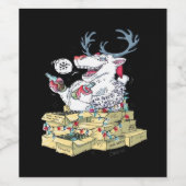 Oh Deer Drunk Reindeer Celebrating Christmas Festi Wijn Etiket (Enkel label)