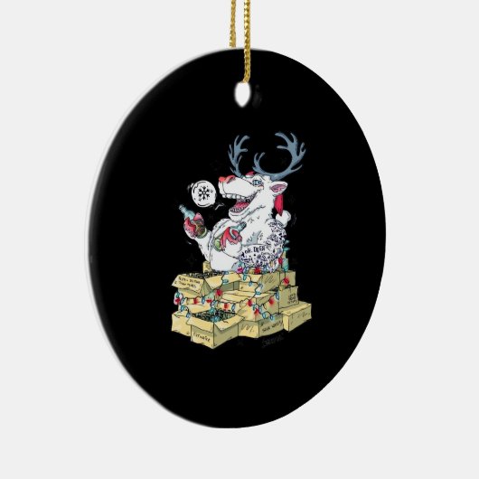 Oh Deer Drunk Reindeer Celebrating ChristmOrnament Keramisch Ornament (Rechts)