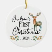 Oh Deer Eerste Kerstmis Foto Keramisch Ornament (Voorkant)