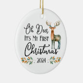 Oh Deer Eerste Kerstmis Foto Keramisch Ornament (Rechts)