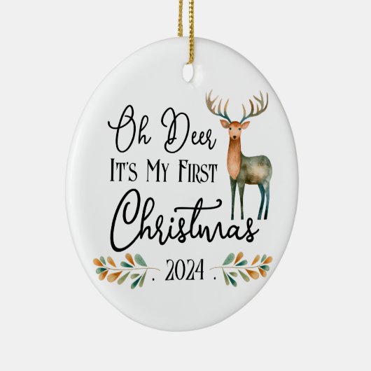 Oh Deer Eerste Kerstmis Foto Keramisch Ornament (Rechts)