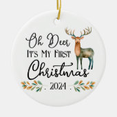 Oh Deer Eerste Kerstmis Foto Keramisch Ornament (Voorkant)