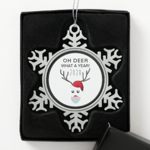 Oh Deer Face Mask Rudolph Reindeer Kerstmis 2020 Tin Sneeuwvlok Ornament