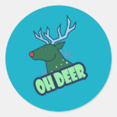 OH DEER Funny Christmas Reindeer Ronde Sticker (Voorkant)