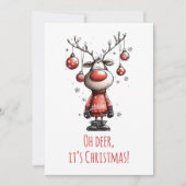 Oh Deer Funny Reindeer Christmas Card Feestdagenkaart (Voorkant)