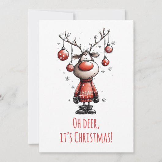 Oh Deer Funny Reindeer Christmas Card Feestdagenkaart (Voorkant)