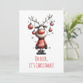 Oh Deer Funny Reindeer Christmas Card Feestdagenkaart (Staand voorkant)