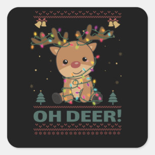 Oh Deer Funny Reindeer Deer Pun kerst Vierkante Sticker