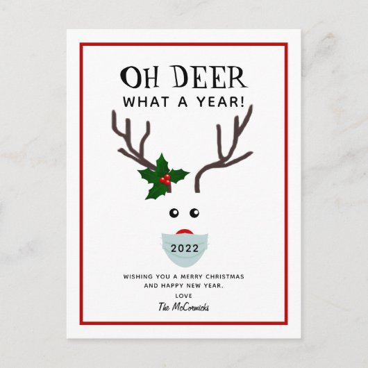 Oh Deer Funny Reindeer Kerstmis 2022 Feestdagenkaart (Voorkant)