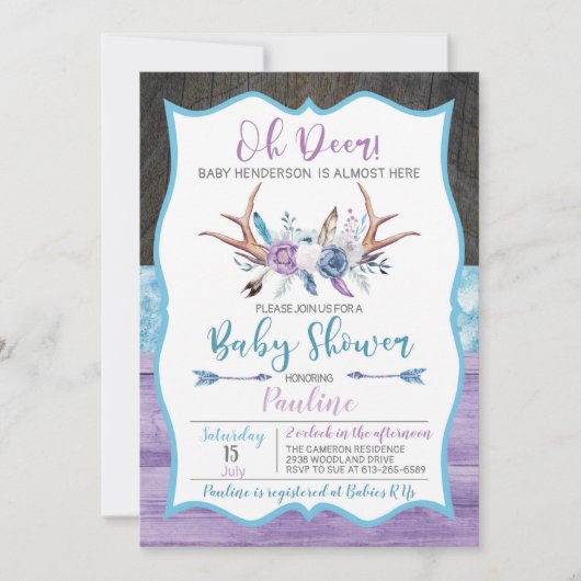 Oh Deer Gender Neutral Baby shower Invitation Kaart (Voorkant)