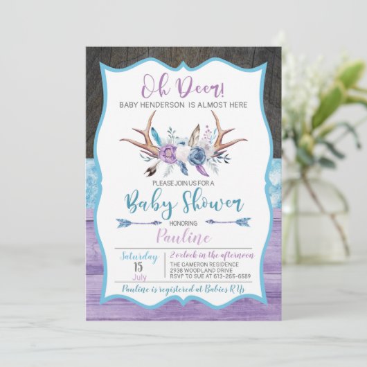 Oh Deer Gender Neutral Baby shower Invitation Kaart (Staand voorkant)