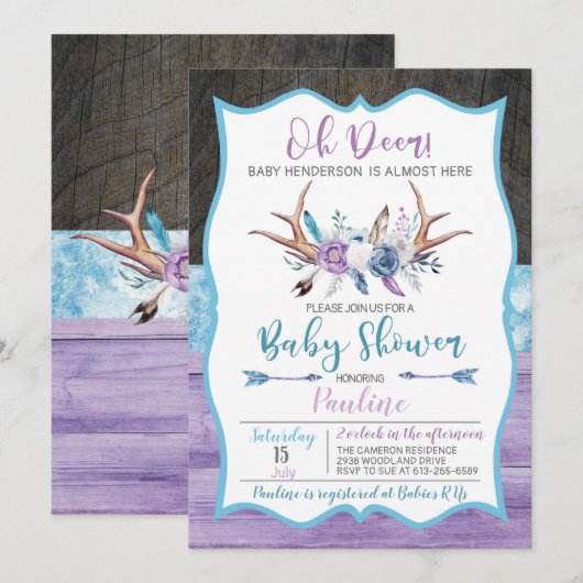 Oh Deer Gender Neutral Baby shower Invitation Kaart (Voorkant / Achterkant)