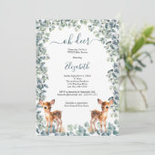 Oh Deer Gender Neutral Twins Baby shower Kaart (Staand voorkant)