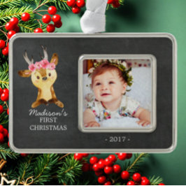 Oh Deer Girls Baby's 1e kerstfoto Ornament