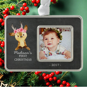 Oh Deer Girls Baby's 1e kerstfoto Ornament