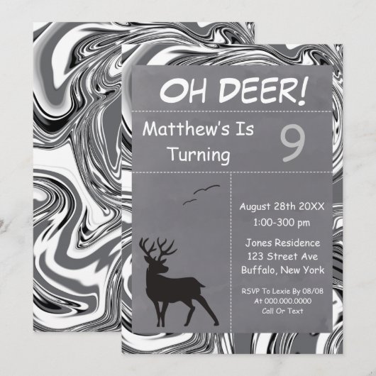 Oh Deer Gray Camouflage Birthday Party nodigt uit (Voorkant / Achterkant)