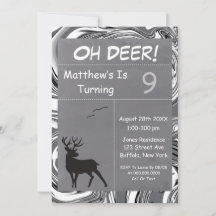 Oh Deer Gray Camouflage Birthday Party nodigt uit