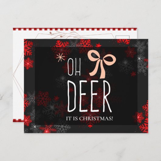 Oh Deer Gray Glitter Sparkles kerstcadeau Uitnodiging Briefkaart (Voorkant / Achterkant)