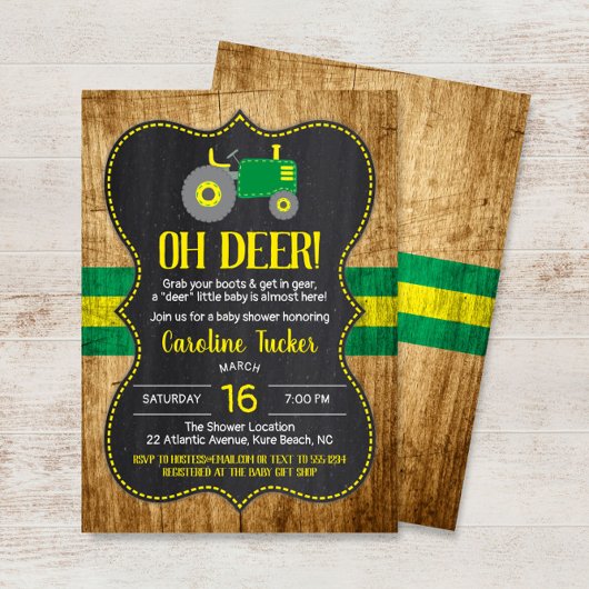 Oh Deer Green Tractor Baby shower Uitnodiging