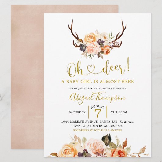 Oh Deer Herfst Baby shower Uitnodiging (Voorkant / Achterkant)