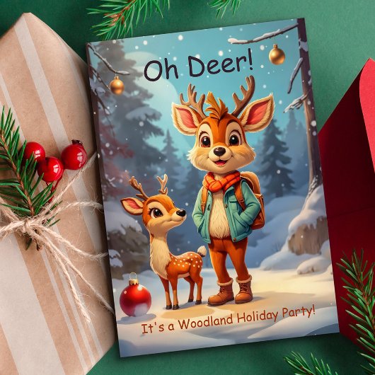 Oh Deer! Het is een kerstfeest in Woodland Feestdagenkaart