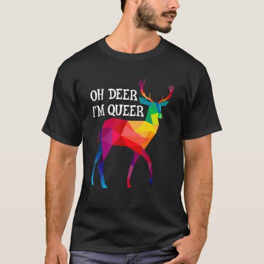 Oh Deer ik ben Queer Lgbt Rainbow Deer Gay Pride T-shirt (Voorkant)