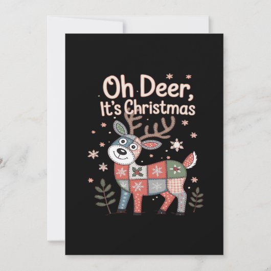 Oh Deer Its Christmas Miniature Patchwork Squares Feestdagenkaart (Voorkant)