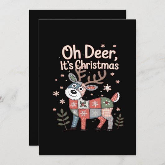 Oh Deer Its Christmas Miniature Patchwork Squares Feestdagenkaart (Voorkant / Achterkant)
