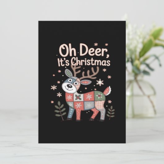 Oh Deer Its Christmas Miniature Patchwork Squares Feestdagenkaart (Staand voorkant)