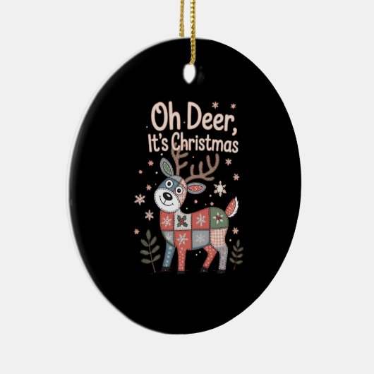 Oh Deer Its Christmas Miniature Patchwork Squares Keramisch Ornament (Rechts)